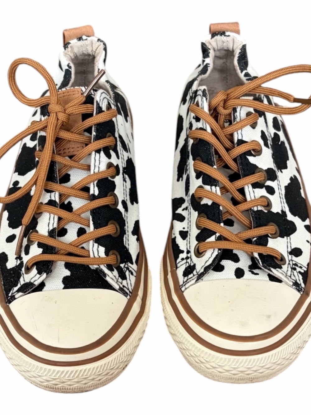 Very G Cow Print Canvas Sneakers Women’s 9 Black White Brown Western Low Top